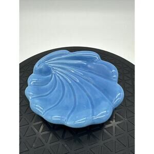 Vintage Caddie Pacific USA Pottery Glossy Sea Shell Soap/Trinket Tray Blue